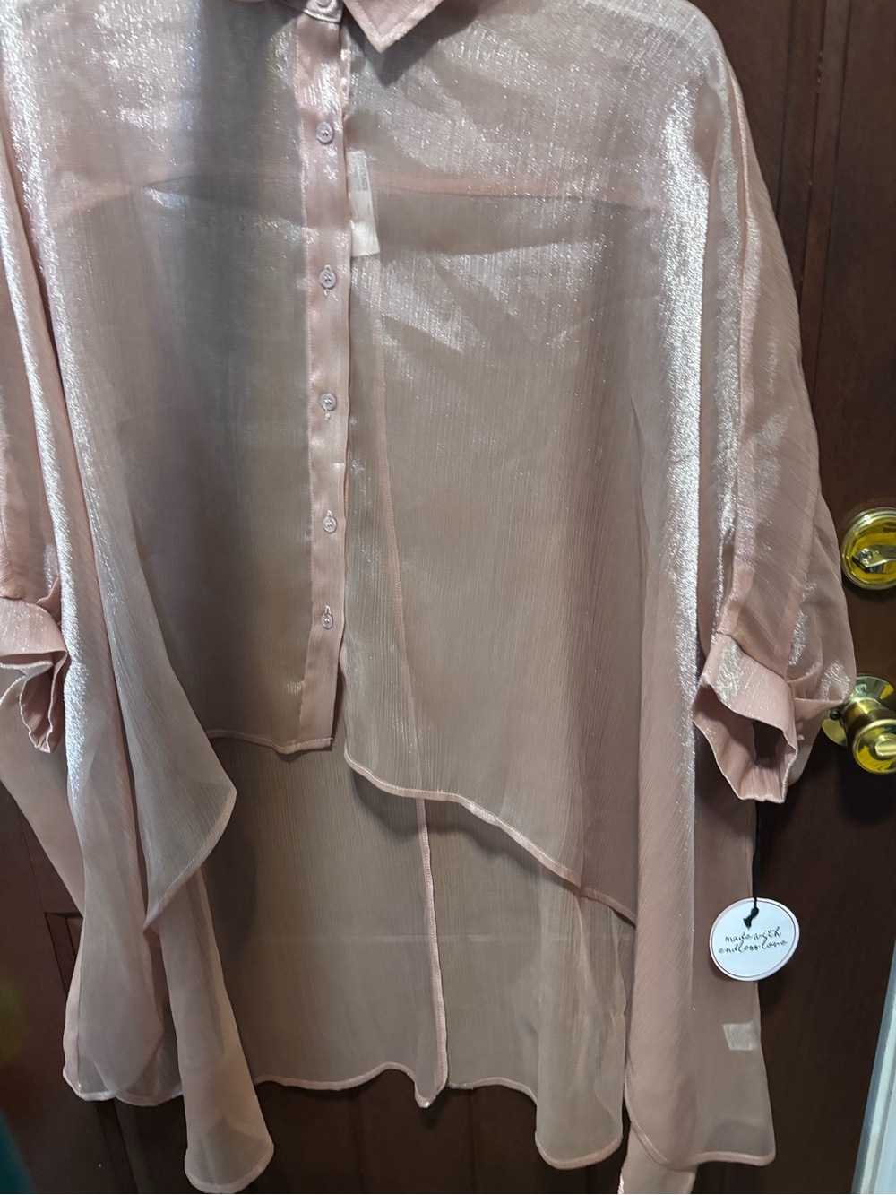 Sheer Satin-Trim Button-Down Shirt in Dusty Rose
